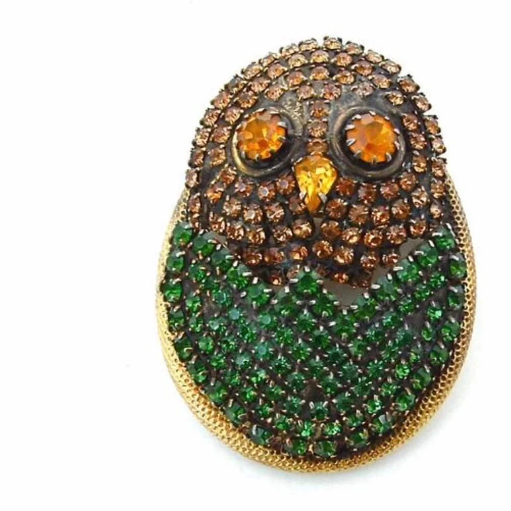 HOBE Owl Brooch and Pendant Vintage Necklace